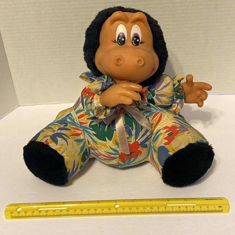 Vintage Thumb Sucking Dinosaur Stuffed Animal Plush Toy Rubber Head